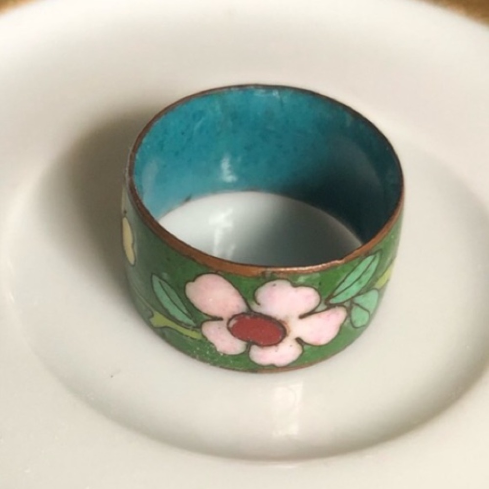 Vintage Wide Band Cloisonné Ring - Picture 1 of 11